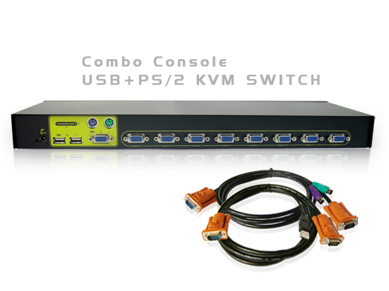 8Port USB+PS/2 KVM Switch（1U，Metal）